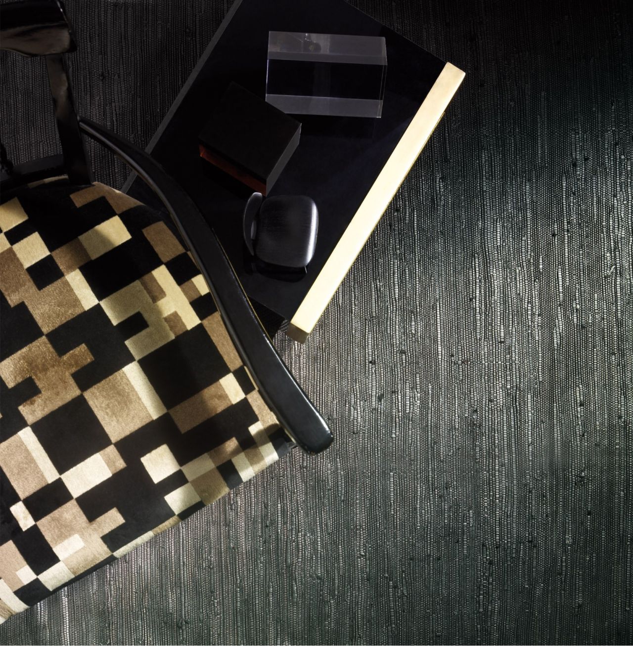 Pezzara Leather Rug Charcoal Bordo Ricamato